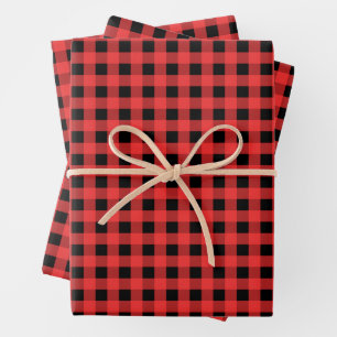 Rood en zwart Gingham Pattern Kerstmis Inpakpapier Vel