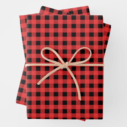 Rood en zwart Gingham Pattern Kerstmis Inpakpapier Vel (In situ)