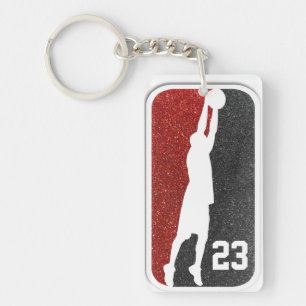 Rood en zwart Glitter Basketball Jersey Number Sleutelhanger