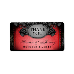 Rood en zwart Halloween Wedding Dank je Labels