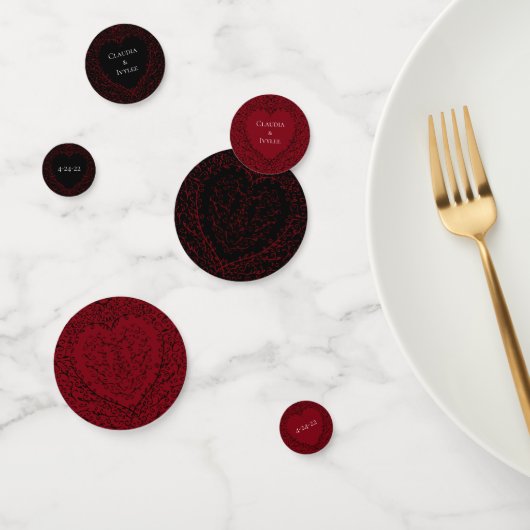 Rood en Zwart Hart Gotische Bruiloft Confetti (Groep)