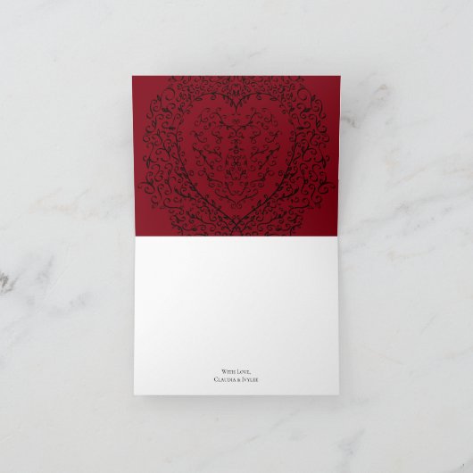 Rood en Zwart Hart Gotische Bruiloft Dank u kaarte Bedankkaart (Binnen)