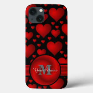 Rood en zwart hartpatroon gepersonaliseerd iPhone 13 hoesje