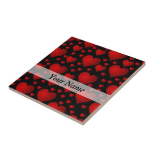 Rood- en zwart hartpatroon tegeltje