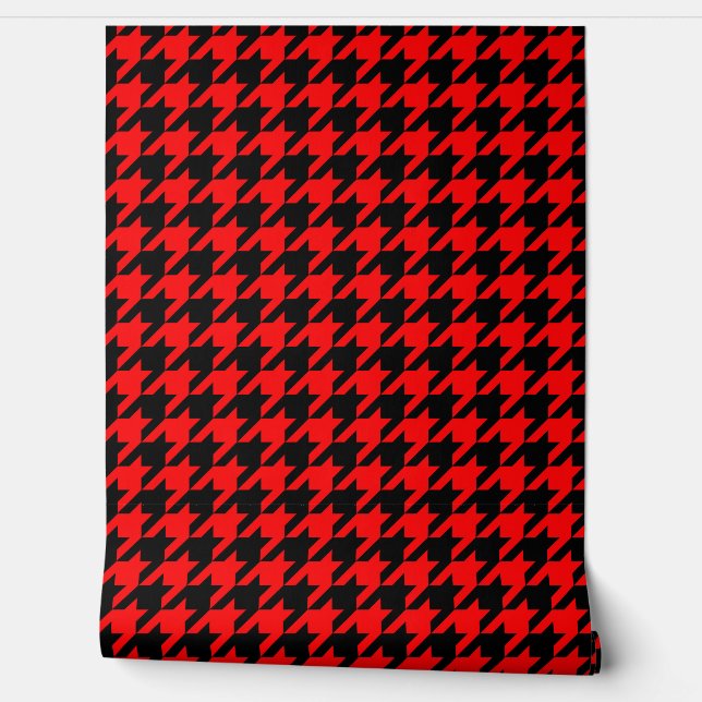 Rood en zwart Houndstooth Check Behang (Afrollen)