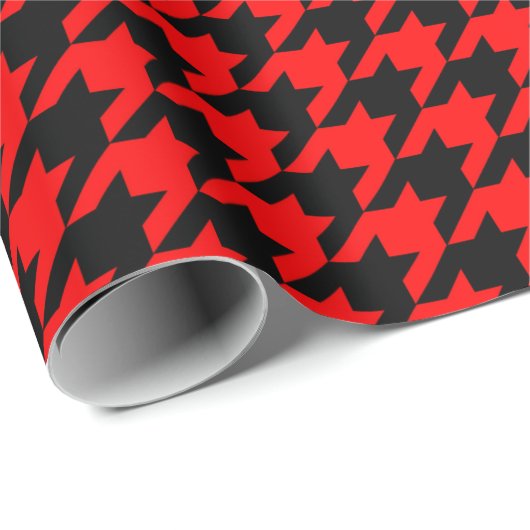Rood en zwart Houndstooth Check Cadeaupapier (Rol Hoek)