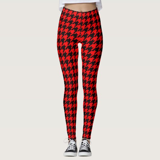 Rood en zwart Houndstooth Check Leggings (Voorkant)