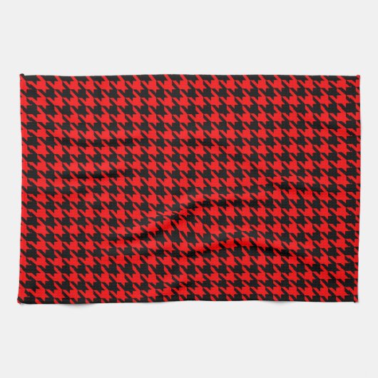 Rood en zwart Houndstooth Check Theedoek (Horizontaal)