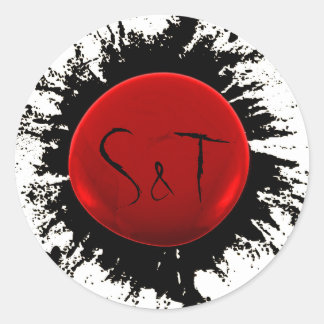 Rood en zwart Initiaal Wax en Ink Envelope Seal Ronde Sticker