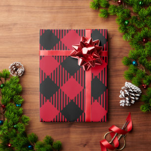 Rood en Zwart Kerstbuffel Plaid Cadeaupapier
