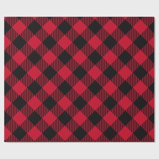 Rood en Zwart Kerstbuffel Plaid Cadeaupapier (Vlak)