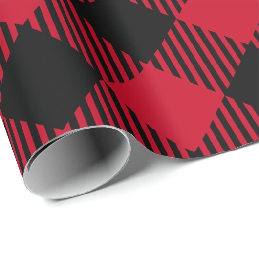 Rood en Zwart Kerstbuffel Plaid Cadeaupapier (Rol Hoek)