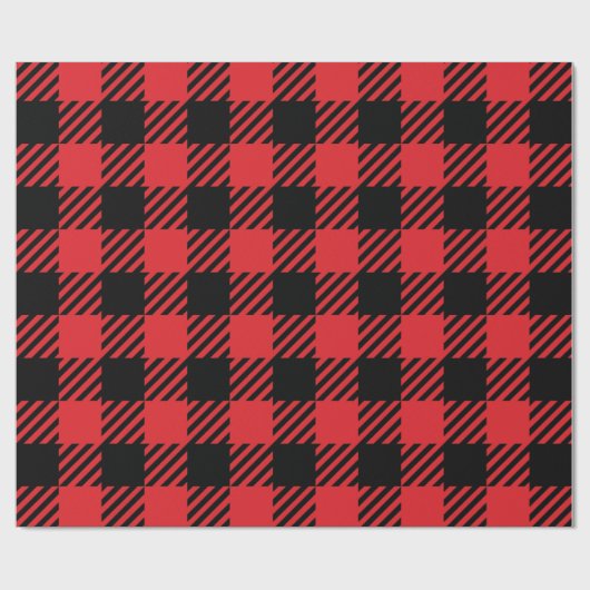 Rood en Zwart Kerstbuffel Plaid Cadeaupapier (Vlak)