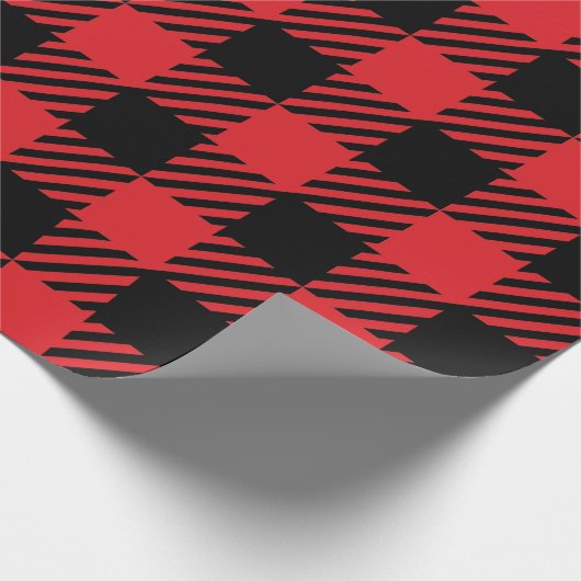 Rood en Zwart Kerstbuffel Plaid Cadeaupapier (Hoek)
