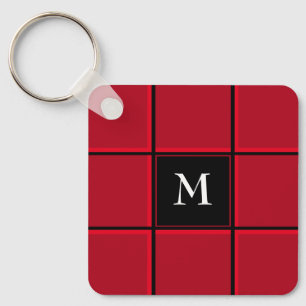 Rood en zwart kerstmis met één Initiaal Sleutelhanger