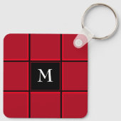 Rood en zwart kerstmis met één Initiaal Sleutelhanger (Achterkant)