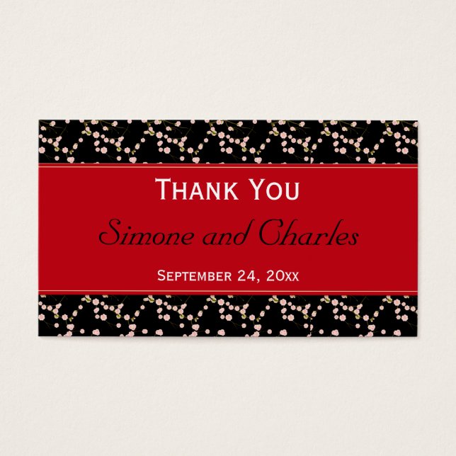 Rood en zwart Label Blosgeld Wedding Favor Visitekaartjes (Voorkant)