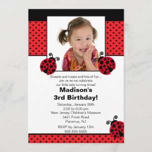 Rood en zwart Ladybug Foto Birthday Invitation Kaart