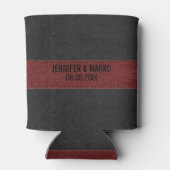 Rood en zwart  leder met glanstitel blikjeskoeler (Achterkant)