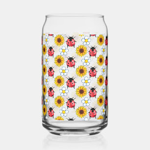 Rood en zwart lieveheersbeestje met bloemen blikvorm glas