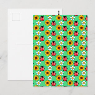 Rood en zwart lieveheersbeestje met bloemen briefkaart
