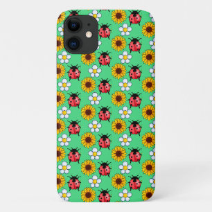 Rood en zwart lieveheersbeestje met bloemen iPhone 11 hoesje