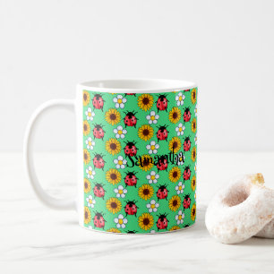 Rood en zwart lieveheersbeestje met bloemen Mok
