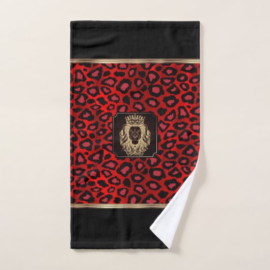 Rood en zwart luipatroon met een leeuwenkop bad handdoek (Handdoek)