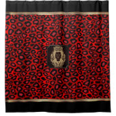 Rood en zwart luipatroon met luienkop douchegordijn (Voorkant)