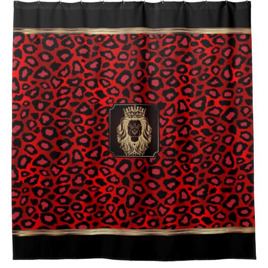 Rood en zwart luipatroon met luienkop douchegordijn (Voorkant)