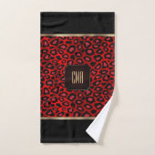 Rood en zwart luipatroon met monogram bad handdoek (Handdoek)