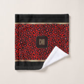 Rood en zwart luipatroon met monogram bad handdoek (Wasdoekje)
