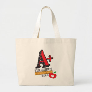 Rood en zwart met A+-lerarenregel Grote Tote Bag
