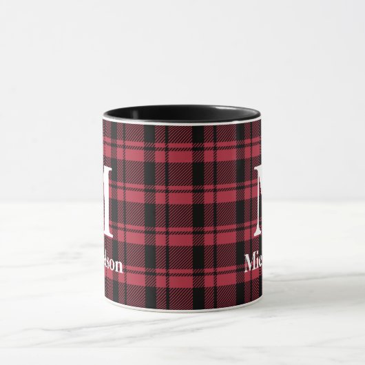 Rood en zwart, met monogram naam mok (Midden)
