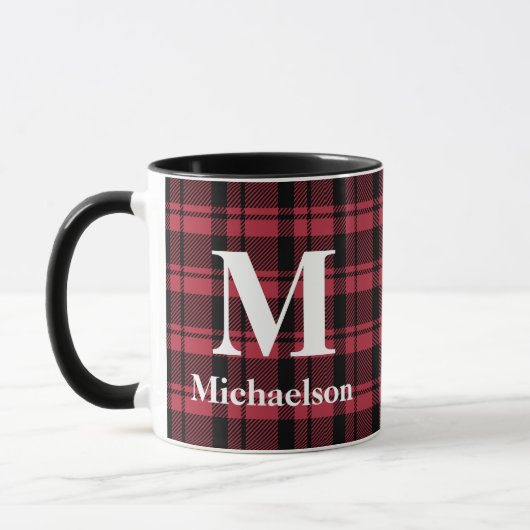 Rood en zwart, met monogram naam mok (Links)