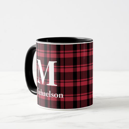 Rood en zwart, met monogram naam mok (Voorkant links)