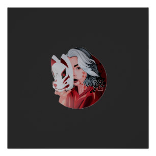 Rood en Zwart Mujina Illustratie Glanzend Poster Perfect Poster