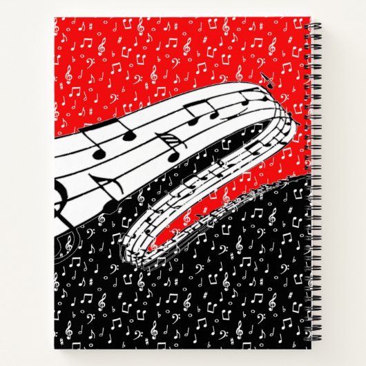 Rood en zwart muziekthema notitieboek (Achterkant)