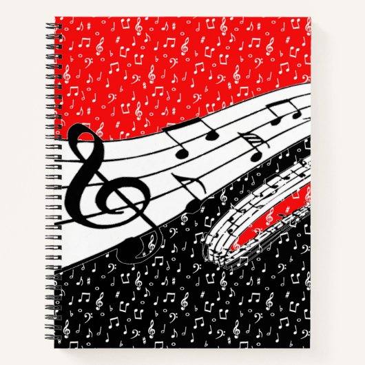 Rood en zwart muziekthema notitieboek (Voorkant)