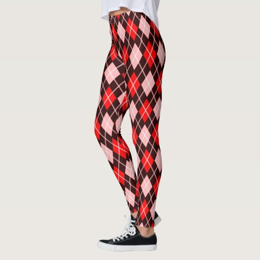 Rood en Zwart Naadloze Argyle Pattern Leggings (Links)
