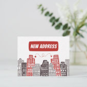 Rood en zwart nieuwe adres verhuisbericht briefkaart (Staand voorkant)