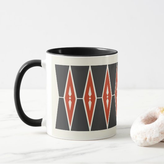 Rood en Zwart Nordic Geometric Pattern Design Mok (Met donut)