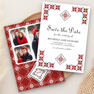 Rood en zwart Oekraïens borduurwerk Huwelijk Save The Date