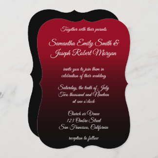 Rood en zwart ombre Elegant Calligraphy Wedding Kaart