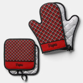 Rood en zwart ovenwant & pannenlap set (Voorkant / Achterkant)
