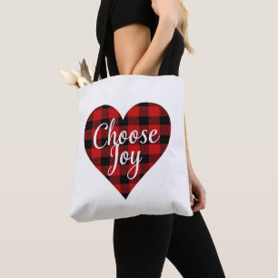 Rood en zwart Plaid Heart Motivatie kunst Draagtas