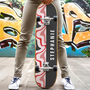Rood En Zwart Retro Modern Abstract Marmer Werveli Skateboard