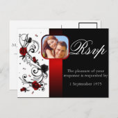 Rood en zwart Roos bruiloft RSVP Uitnodiging Briefkaart (Voorkant / Achterkant)