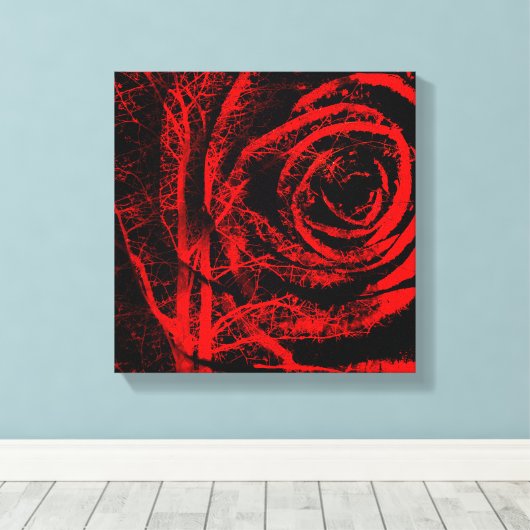 Rood en Zwart Roos Design Canvas Print (Insitu (Houten vloer))