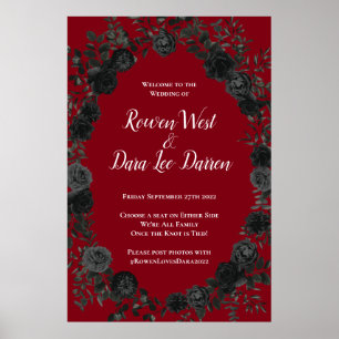 Rood en zwart Roos Gothic Wedding Ceremonony Sign Poster